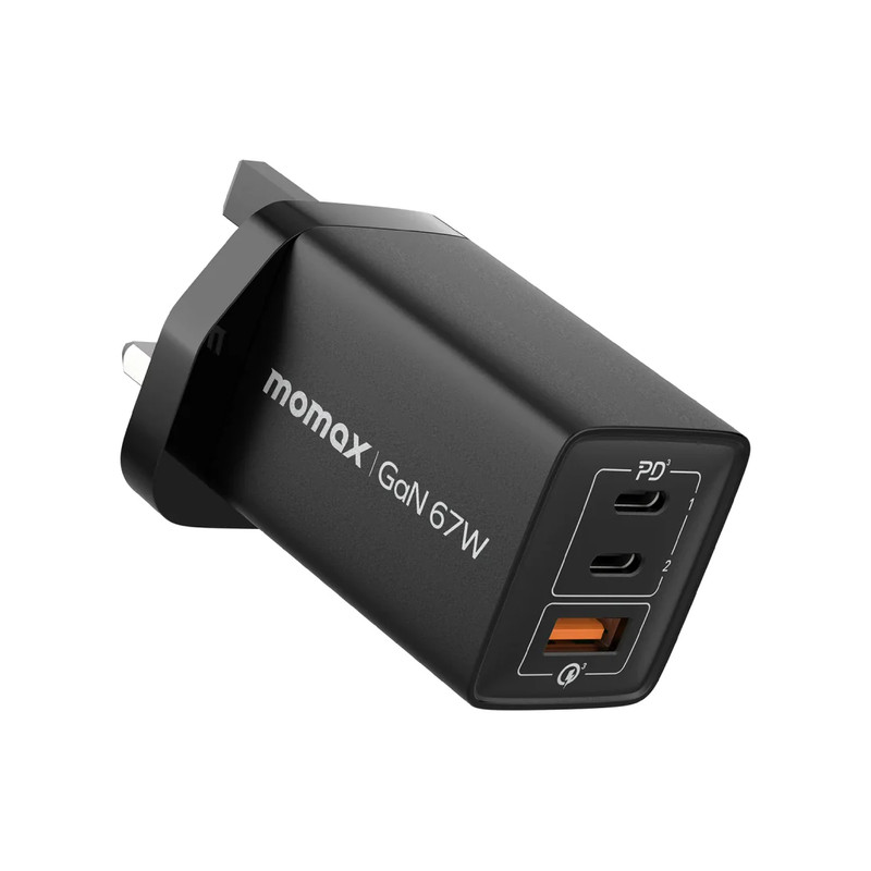 Momax OnePlug 67W 3-Port GaN Charger - Black - شاحن